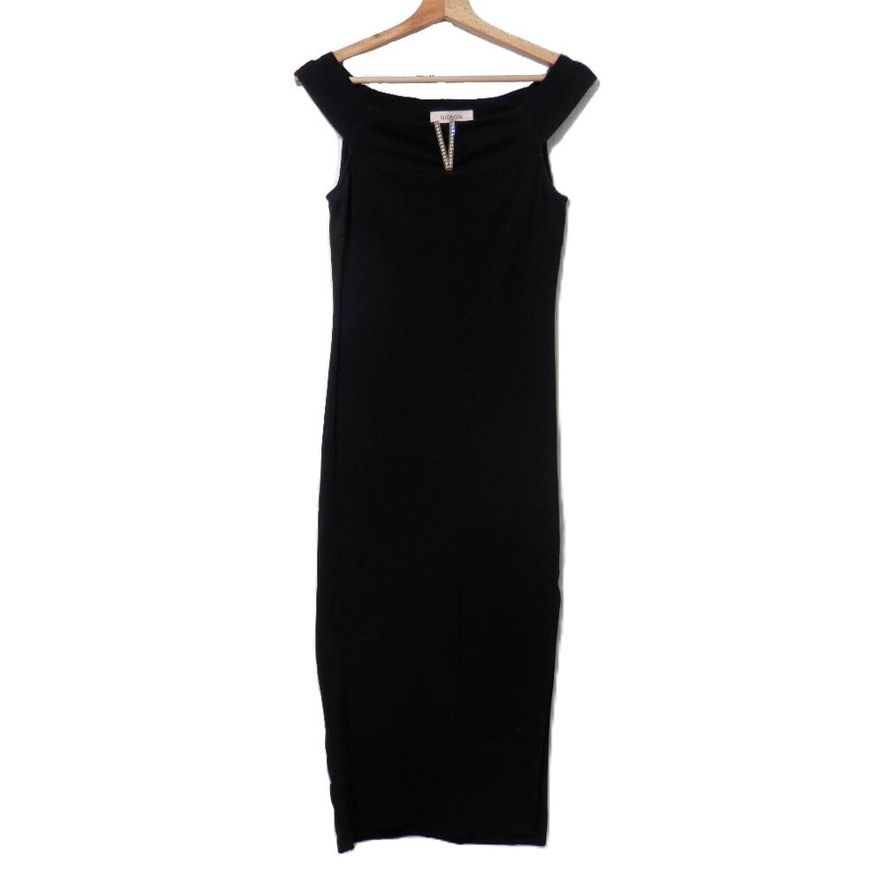Giorgia || Off-Shoulder Midi Dress with Rhinestone Accent
